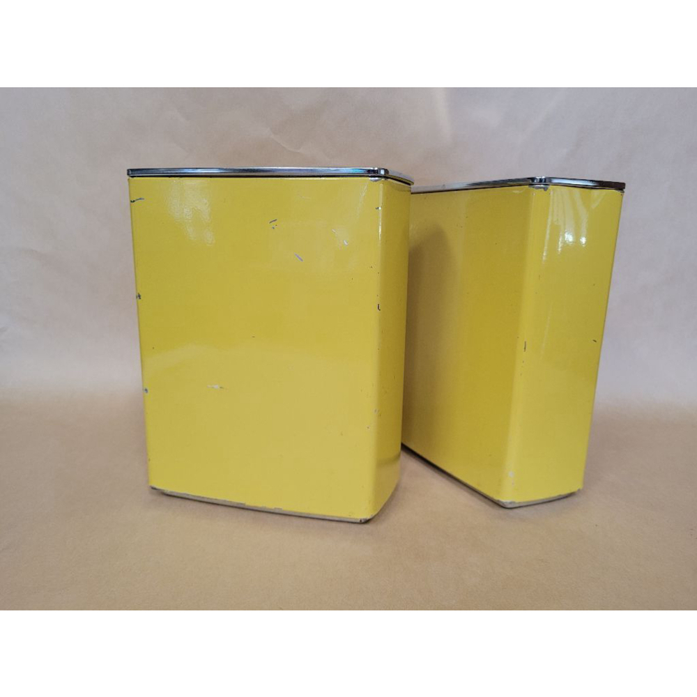 Vintage Lincoln Beautyeare Set of 2 Yellow Metal Storage Containers with Lids